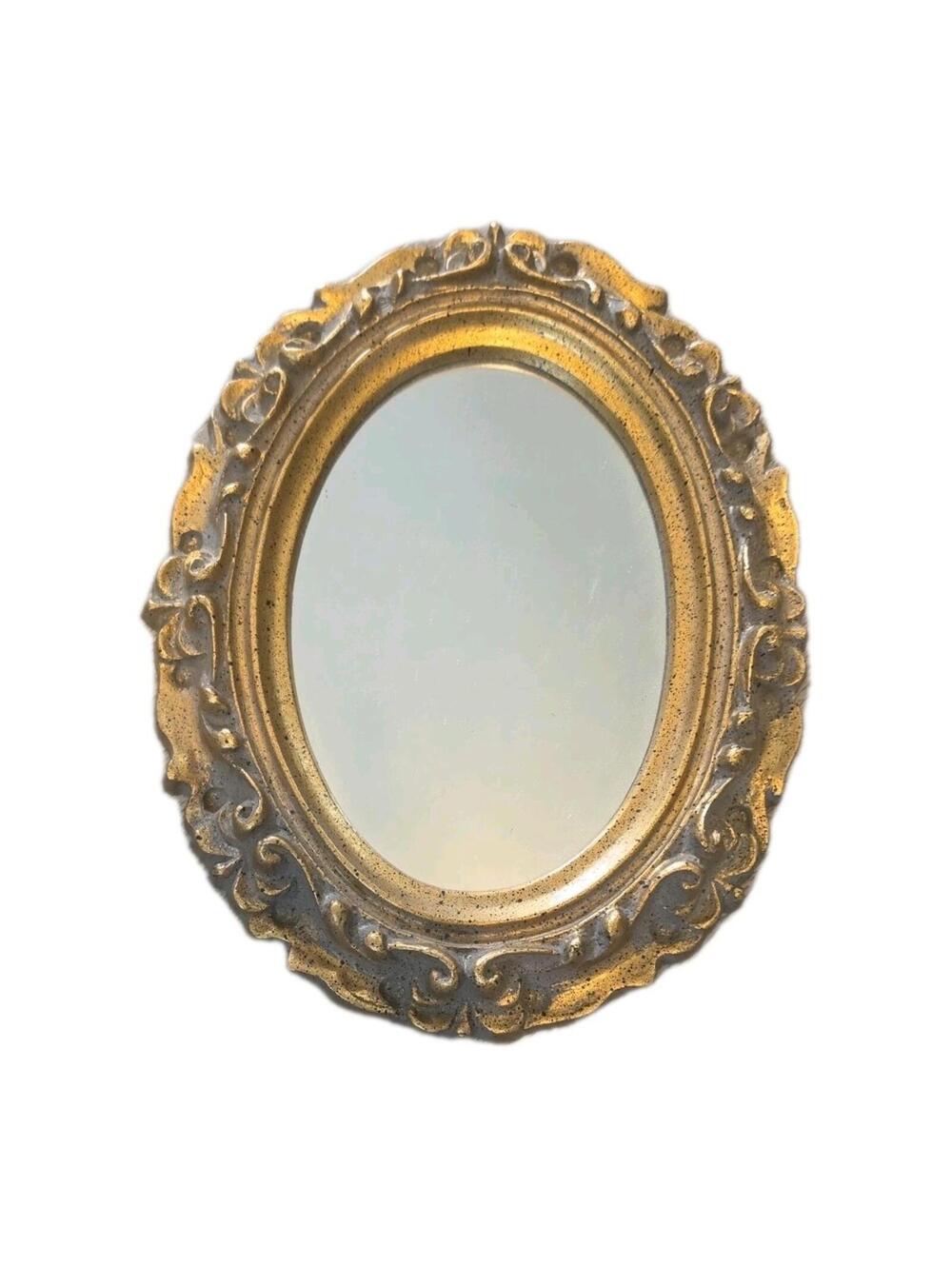 Vtg Ornate Syroco Mirror  Plastic Gold Mirror mcm wall hanging 7x9"